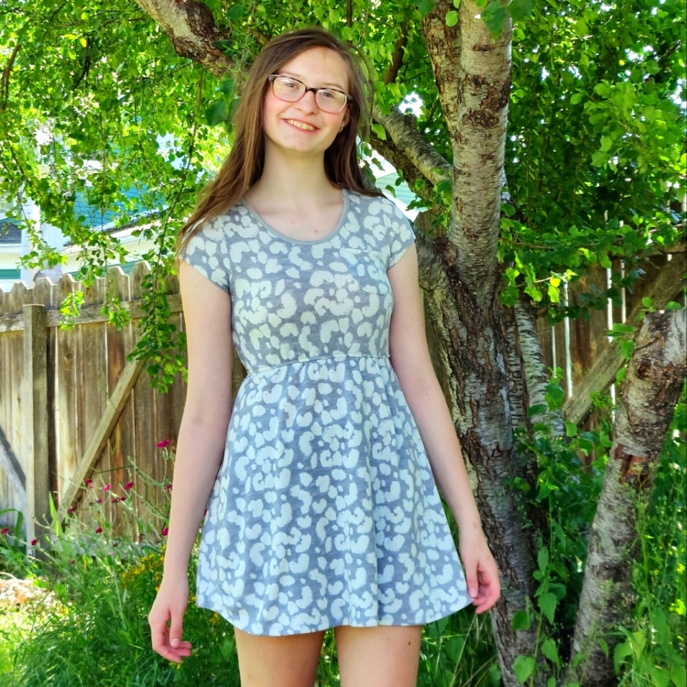 Gray and white floral dress